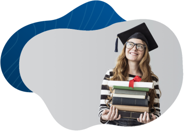 Photo of female college graduate carrying books and a diploma